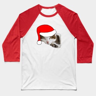 Christmas Cat in a Santa Hat Baseball T-Shirt